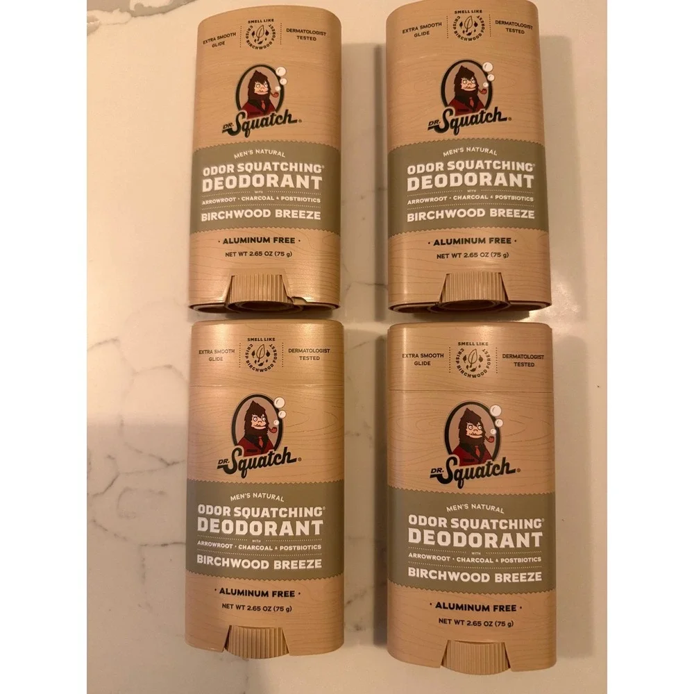 4x Dr SQUATCH Natural Deodorant Birchwood Breeze Charcoal 2.65 Oz Aluminum Free